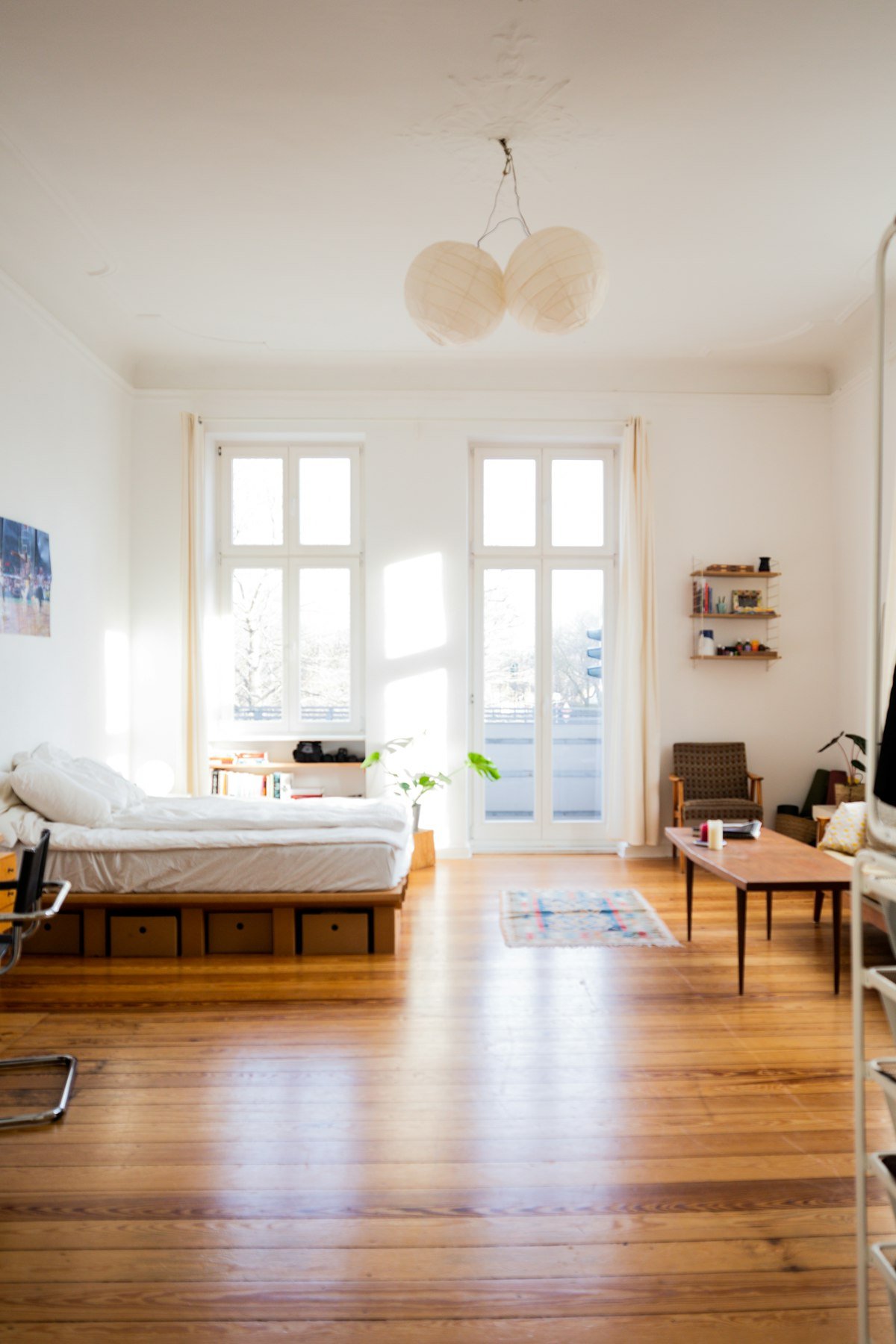 A bright, calm living room in a rented home